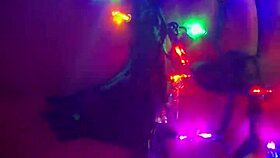 reverse cowgirl rides big cock with toys and fishnets on tied ass