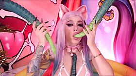 solo anime girl teases with long tentacles on her body