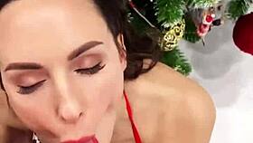 hot brunette toys her ass and sucks big dick for christmas fun 😈🎄