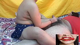 Indian girlfriend gives footjob in hotel with big tits. 😍