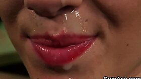 nasty honey gets a sperm load on her face and gulps all the jizz