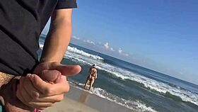 Hey, I'm jerking off at the beach watching two sexy girls in the sea who decide to help!