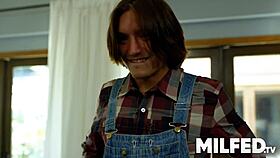 Hot busty milf sneaks fuck with cable guy