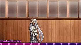 horny teen gets her pussy stuffed with a huge cock in anime game play