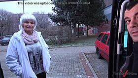 found this busty milf whore on the street, got her pussy cum covered in a driving van, damn