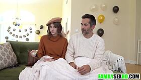 Stepdad secretly fucks stepdaughter while wife is away.