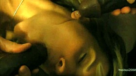 Blonde Slut Sucks Interracial Cock Gangbang