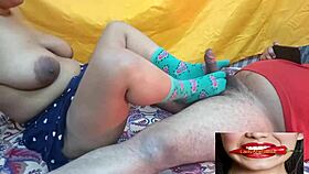 Indian girlfriend gives footjob in hotel with big tits. 😍