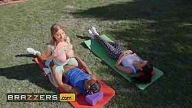 Yoga teacher gets stretched by big black cock