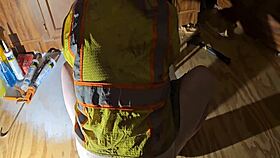 Contractor Hired to Fix Floor Caught Masturbating with Juicy Tight Pussy on Display