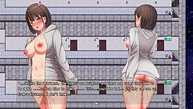 The girl is secretly masturbating in the men's bathroom during her night stroll.