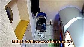 Horny Czech Milf Fingers Big Tits in Public Solarium?