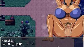 tanned girl natsuki in hentai game episode 36 interacts with old man in public group setting