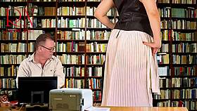 Naked Library Giantess Manager Seduces Boss with Pussy and Tits Display.