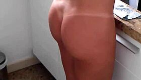 in the kitchen, amateurs fuck a prostitute in bikini by the ass