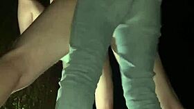 Wife pegging husband in public woods, girl fucks guy with big cock 😈