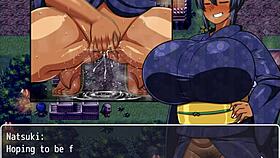 tanned girl natsuki in hentai game episode 36 interacts with old man in public group setting