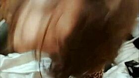 French amateur in black leather pants, multi-colored thong, satin grey shirt, heels rims and doggystyles in pov! 😏