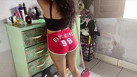 My Step-Cousin Was Cleaning My Room When I Got Out Of The Shower And Fucked Her Pussy?