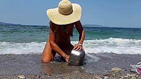 nippleringlover shows off extreme stretched nipple piercings and multiple pussy rings at nude beach