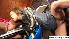 fetish babes engage in a urinating threesome while getting fucked hard