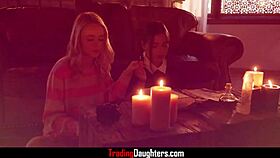 Wednesday Adams and Enid summon cock in cosplay.