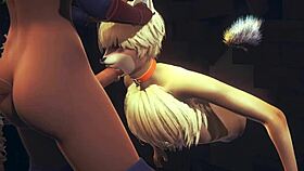 Young fox enjoys hardcore action with two futanari partners