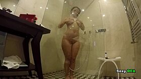 Witness the goddess Sexydeas' sultry shower routine after intense doggystyle pleasure.