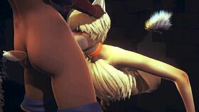 Young fox enjoys hardcore action with two futanari partners