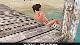 cute girl masturbates on beach with banana