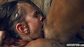 Brunette Bound In Outdoor Doggystyle Threesome With Beastly Intensity.