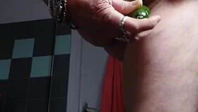 Grandma Drills Hairy Pussy with Cucumber