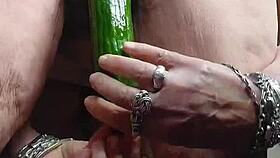 Grandma Drills Hairy Pussy with Cucumber