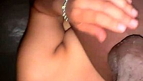 She keeps suckin after I cum on her big tits.