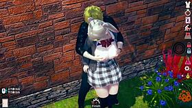 ai girl plays with big tits in 3d cartoon massage