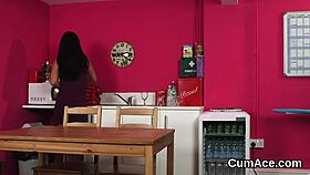 Slutty beauty gets jizz load on her face, swallowin all the jism