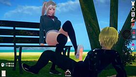 ai girl plays with big tits in 3d cartoon massage