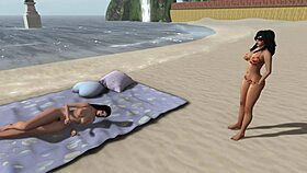 Beach blanket bliss with friends licking and fingering