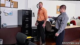 bodybuilder experiences bareback gay sex on his first day at work