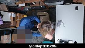 Naughty shoplifter Alyssa Cole gets caught and questioned in the office