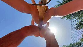 Blowjob on Balcony Before Hot Outdoor Sex by Pool