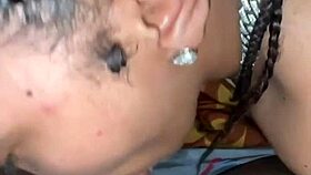 She keeps suckin after I cum on her big tits.