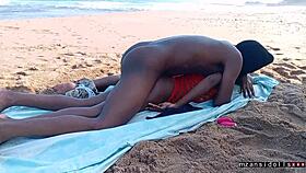 Sex on the Beach AFRICAN Style with Petite 18+ and Muscular Black Couple Using Vibrator for Wild Orgasm