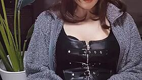 Cute cat-eared crossdresser in Japan keeps stroking hard in solo video