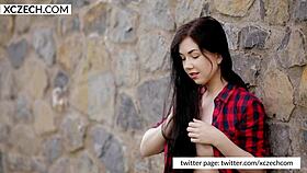 czech teen girl masturbating solo, showing her tits and legs in close-up