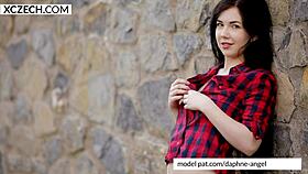 czech teen girl masturbating solo, showing her tits and legs in close-up