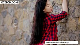 czech teen girl masturbating solo, showing her tits and legs in close-up