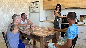 lost his young wife at cards, now stretching her on kitchen countertop