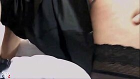 French amateur in black satin dress doggystyle fuck with dirty talk