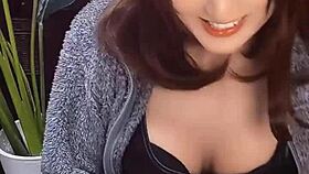 Cute cat-eared crossdresser in Japan keeps stroking hard in solo video